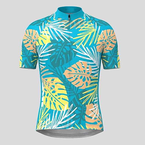 

21Grams Men's Cycling Jersey Short Sleeve Bike Top with 3 Rear Pockets Mountain Bike MTB Road Bike Cycling Breathable Quick Dry Moisture Wicking Reflective Strips Blue Leaf Polyester Spandex Sports