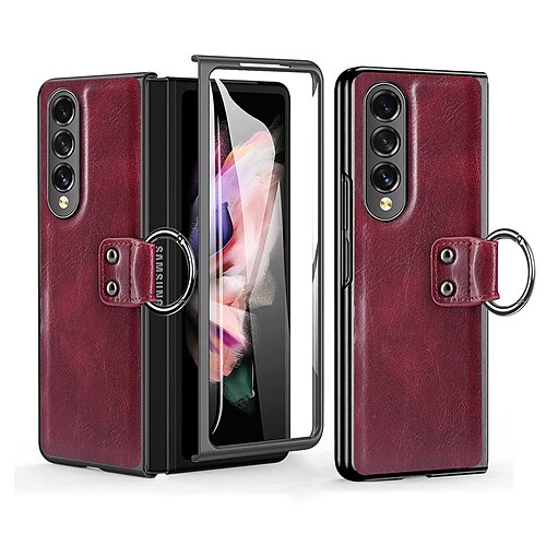 

Phone Case For Samsung Galaxy Flip Z Fold 3 and Screen Protector Flip Full Body Protective Solid Colored PC PU Leather