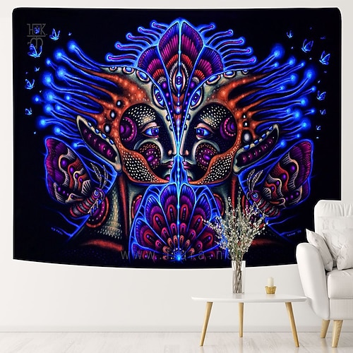 

Blacklight UV Reactive Fluorescent Tapestry Luminous Hanging Cloth Wall Hanging Dormitory Living Room Outdoor Decorative Cloth Mushroom Psychedelic Color