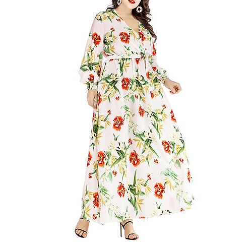 

Women's Plus Size Sheath Dress Floral V Neck Print Long Sleeve Spring Summer Casual Maxi long Dress Causal Daily Dress