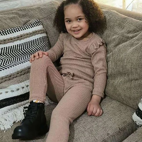 

Kids Girls' T-shirt Pants Clothing Set 2 Pieces Long Sleeve Gray Pink Khaki Solid Color Street Outdoor Daily Cute Regular 2-6 Years