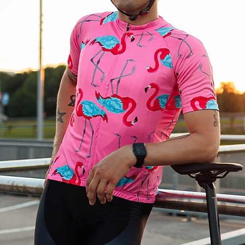 

21Grams Men's Cycling Jersey Short Sleeve Bike Top with 3 Rear Pockets Mountain Bike MTB Road Bike Cycling Breathable Quick Dry Moisture Wicking Reflective Strips Rosy Pink Flamingo Polyester Spandex