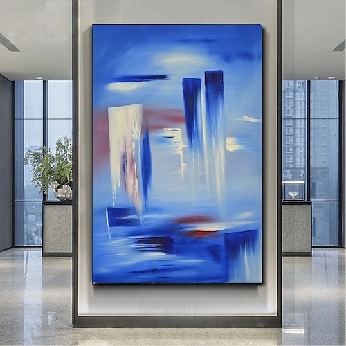 

Handmade Oil Painting CanvasWall Art Decoration Abstract Knife PaintingLandscape Blue For Home Decor Rolled Frameless Unstretched Painting