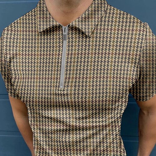 

Men's Collar Polo Shirt Golf Shirt Plaid Turndown Green Purple Brown Gray Street Casual Short Sleeve Zipper Clothing Apparel Fashion Casual Comfortable