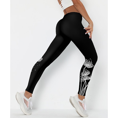 

Women's Tights Pants Trousers Leggings Black Mid Waist Designer Hip-Hop Athleisure Leisure Sports Yoga Print Stretchy Ankle-Length Tummy Control Flower / Floral S M L XL XXL / Skinny
