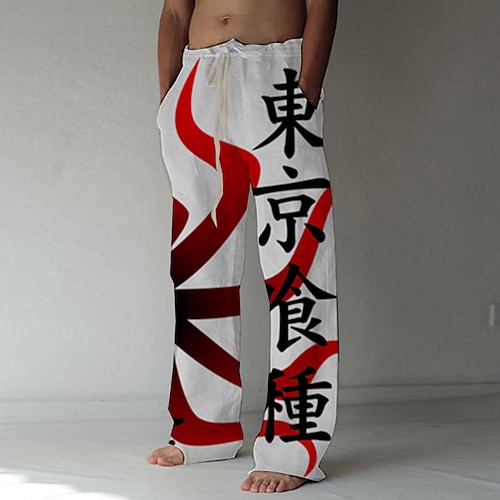 

Inspired by Tokyo Ghoul Ken Kaneki Linen Pants Straight Trousers Baggy Pants Anime Elastic Drawstring Design Front Pocket Pants For Men's Adults' 3D Print Cotton Blend Daily Yoga