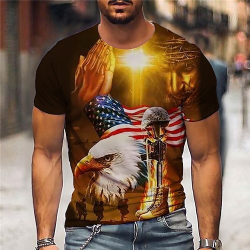 

Men's Unisex T shirt Tee Graphic Prints Eagle National Flag Crew Neck Orange 3D Print Outdoor Street Short Sleeve Print Clothing Apparel Sports Designer Casual Big and Tall / Summer / Summer