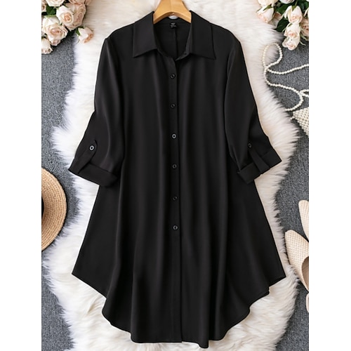 

Women's Plus Size Shirt Dress Solid Color Shirt Collar Ruched Half Sleeve Fall Spring Casual Mini Dress Holiday Weekend Dress