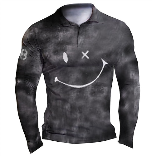 

Men's Collar Polo Shirt Golf Shirt Graphic Prints Turndown Black / Gray 3D Print Street Daily Long Sleeve 3D Button-Down Clothing Apparel Fashion Casual Comfortable / Beach