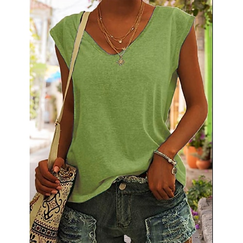 

Women's Blouse T shirt Tee Basic Plain Daily V Neck Sleeveless Regular Summer Green White Black Blue Pink