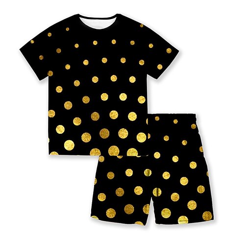 

Kids Boys T-shirt Shorts Clothing Set 2 Pieces Short Sleeve Black Polka Dot Crewneck Print Street Sports Vacation Fashion Comfort Cool Daily 3-13 Years