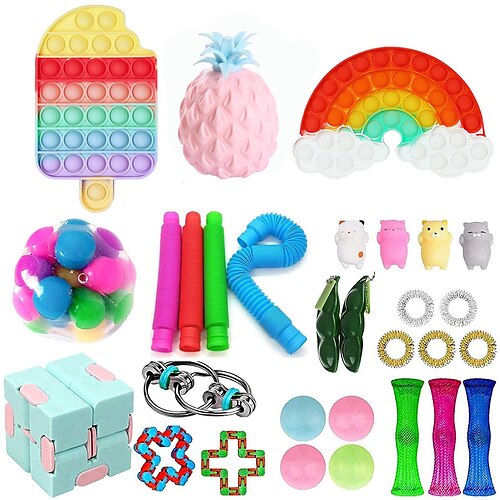 

30PCS SiliconePush pop Bubble Fidget Toy Autism Special Needs Stress Reliever Squeeze Sensory Tools to Relieve Emotional Stress for Boy Girl Adults