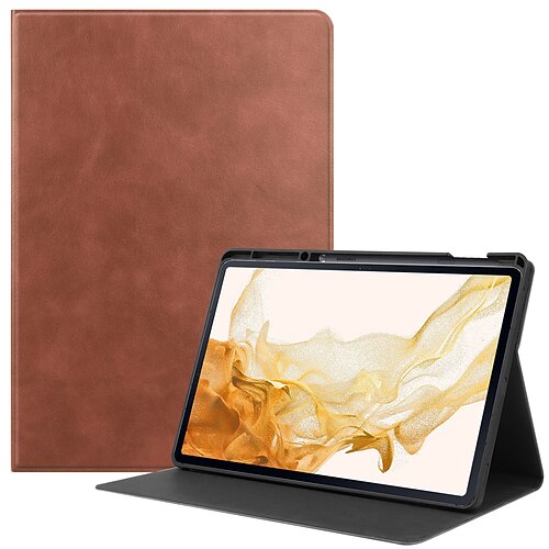 

Tablet Case Cover For Samsung Galaxy Tab S8 Plus Portable Pencil Holder with Stand Solid Colored TPU PU Leather