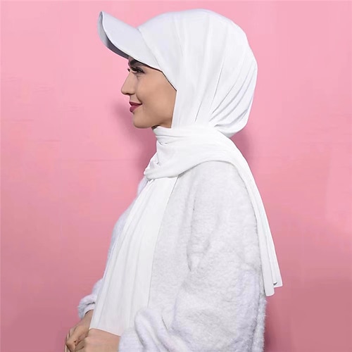 

Casual Musilm Women Summer Chiffon Hijab With Baseball Cap Solid Hijabs Ready To Wear Instant Sports Style Hijabs