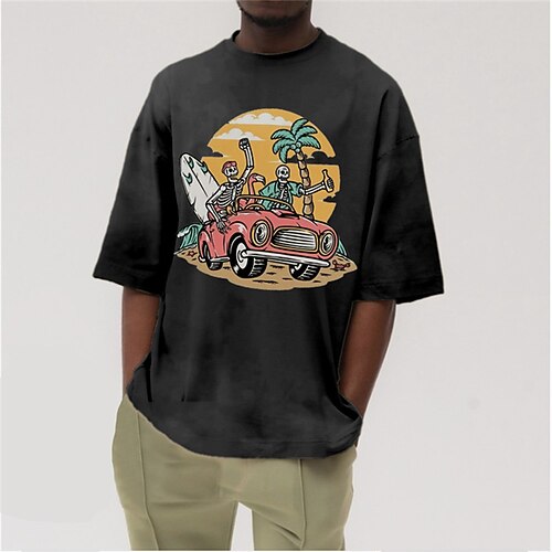 

Men's T shirt Tee 3D Print Cartoon Graphic Patterned Car Plus Size Crew Neck Daily Sports Print Half Sleeve Tops Designer Basic Casual Oversized Green White Black / Summer