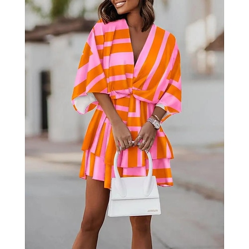 

Per donna Abito casual Mini abito fiore bianco Fiore giallo Fiore rosso arancio Mezza manica Stampa Increspato Estate Primavera A V scollato Festività 2023 S M L XL 2XL