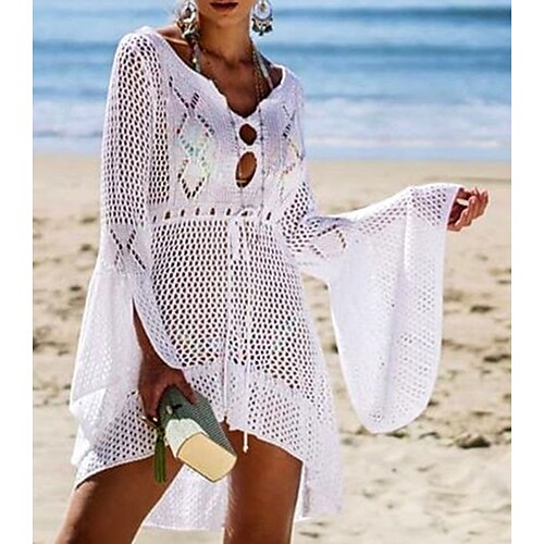 

Mujer Camisa se encoge de hombros Negro Blanco Rosa Plano Acordonado Cortado Manga Larga Festivos Playa Casual Estilo playero Escote en Pico Largo Tamaño Único