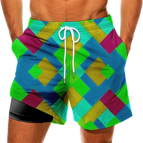 

Men's Swim Trunks Swim Shorts Quick Dry Board Shorts Bathing Suit with Pockets Compression Liner Drawstring Swimming Surfing Beach Water Sports Patchwork Printed Summer / Stretchy