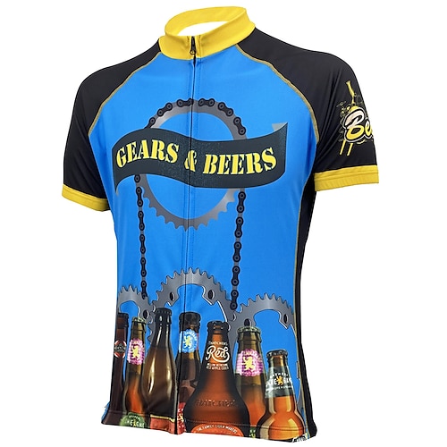 

21Grams Men's Cycling Jersey Short Sleeve Bike Top with 3 Rear Pockets Mountain Bike MTB Road Bike Cycling Breathable Quick Dry Moisture Wicking Reflective Strips White Blue Gear Oktoberfest Beer