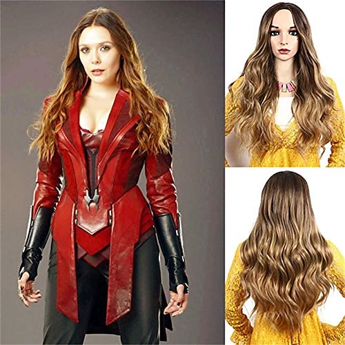 

Scarlet Witch Wanda Maximoff Cosplay Wigs for Women Natural Long Wavy Curly Wig Dark Roots Ombre Blonde Wig Middle Parting Synthetic Replacement Wig