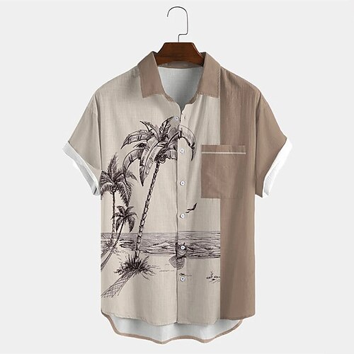

Men's Shirt 3D Print Coconut Tree Turndown Street Daily 3D Button-Down Short Sleeve Tops Casual Fashion Breathable Comfortable Dusty Rose