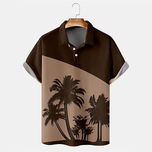 

Men's Collar Polo Shirt Golf Shirt Tree Turndown Coffee 3D Print Street Daily Short Sleeve 3D Button-Down Clothing Apparel Fashion Casual Comfortable