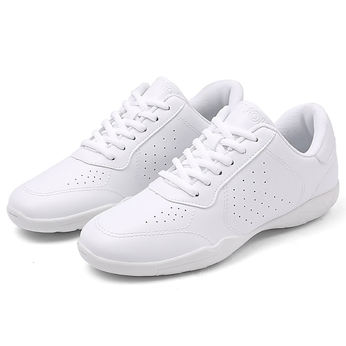 

Women's Dance Sneakers Cheer Shoes Training Practice Cheerleading Professional Sneaker Cuban Heel Round Toe Lace-up Teenager Adults' White