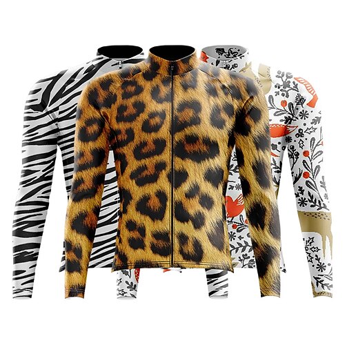 

Men's Cycling Jersey Long Sleeve Bike Top with 3 Rear Pockets Mountain Bike MTB Road Bike Cycling Breathable Quick Dry Moisture Wicking Soft White Yellow Black White Leopard Fox Zebra Polyester