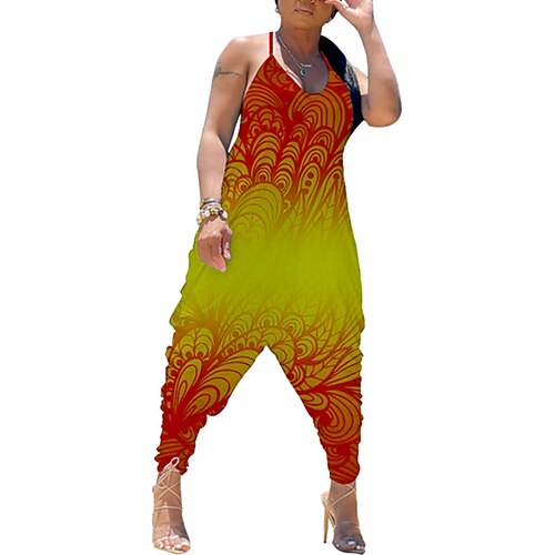 

Women's Jumpsuit Backless Print Gradient Halter Neck Streetwear Street Daily Regular Fit Sleeveless Green Purple Red S M L Spring