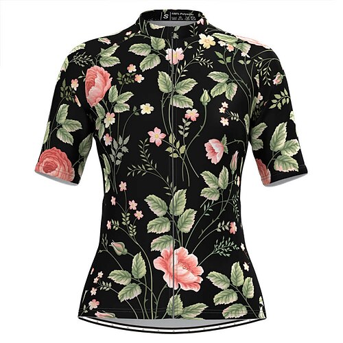 

21Grams Women's Cycling Jersey Short Sleeve Bike Top with 3 Rear Pockets Mountain Bike MTB Road Bike Cycling Breathable Quick Dry Moisture Wicking Reflective Strips Black Floral Botanical Polyester