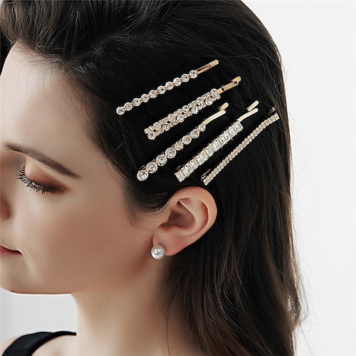 

5pcs Women's Hair Clip For Street Gift Daily Holiday Creative Classic Rhinestone Alloy Golden