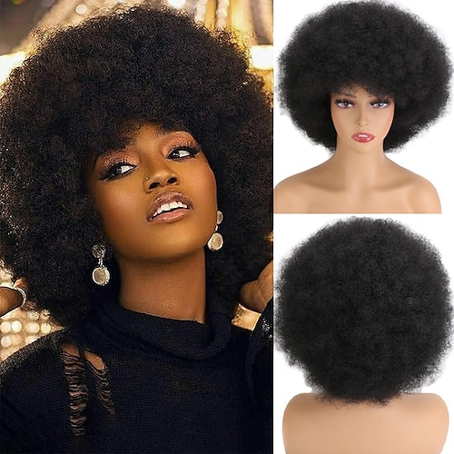 

Short Afro Kinky Curly Hair Wigs For Black Women African Human hair Fluffy And Soft Natural Looking High Temperature Wig