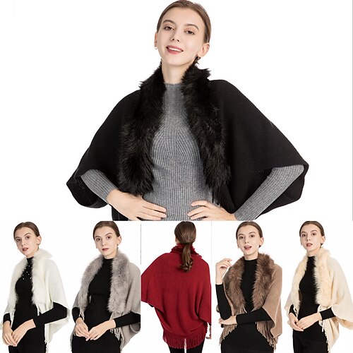 

Women's Shawl Wrap Poncho Ruana Cape Party Christmas Daily Solid / Plain Color Wool Acrylic Vintage Retro Warm 1 PC