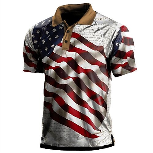 

Men's Collar Polo Shirt Golf Shirt National Flag Turndown White 3D Print Street Daily Short Sleeve 3D Button-Down Clothing Apparel Fashion Casual Breathable Comfortable / Beach