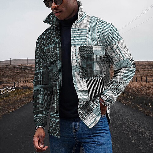 

Men's Jacket Breathable Outdoor Single Breasted Geometric Striped 3D Printed Graphic Turndown Streetwear Jacket Outerwear Long Sleeve Pocket Spring