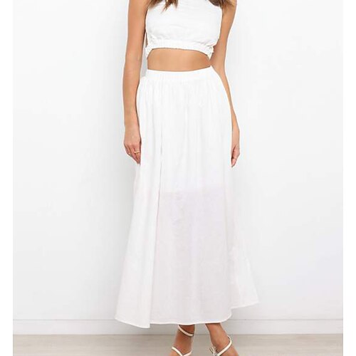 

Women's Skirt Swing Maxi Polyester Beige White Black Skirts Summer Pocket Fashion Casual Daily Weekend S M L / Loose Fit