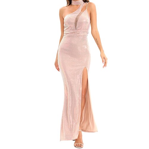 

Women's Sheath Dress Maxi long Dress Pink Sleeveless Pure Color Split Mesh Cold Shoulder Spring Summer Stand Collar Party Elegant 2022 S M L XL / Party Dress
