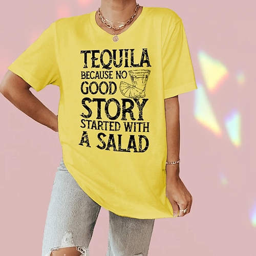 

Women's Casual Weekend Painting T shirt Tee Text Short Sleeve Print Round Neck Basic Tops Green Black Pink S