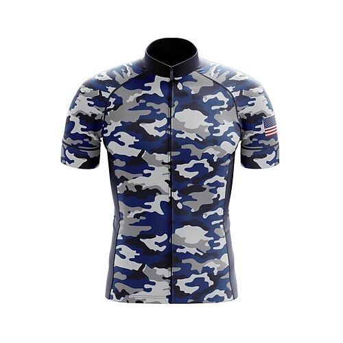 

21Grams Men's Cycling Jersey Short Sleeve Bike Top with 3 Rear Pockets Mountain Bike MTB Road Bike Cycling Breathable Quick Dry Moisture Wicking Reflective Strips Black Blue Camo / Camouflage