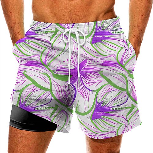 

Men's Swim Trunks Swim Shorts Quick Dry Board Shorts Bathing Suit with Pockets Compression Liner Drawstring Swimming Surfing Beach Water Sports Floral Summer