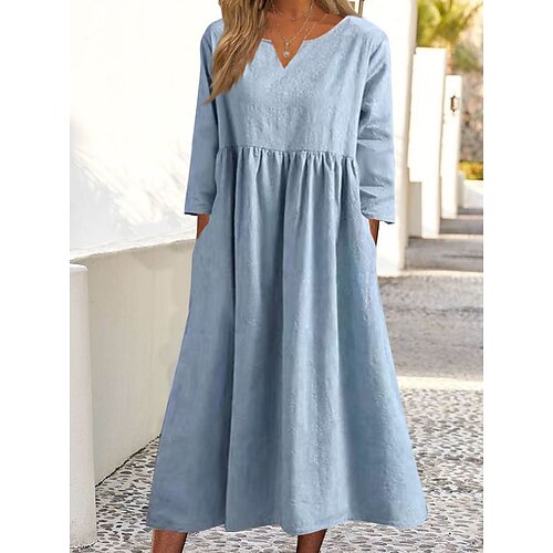 

Women's Casual Dress Midi Dress Blue Half Sleeve Pure Color Ruched Winter Fall Autumn V Neck Modern 2022 S M L XL XXL 3XL