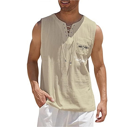 

Men's Shirt Graphic Animal Insects V Neck Green Khaki Dark Gray Light Blue Black Hot Stamping Outdoor Street Sleeveless Lace up Print Clothing Apparel Fashion Designer Casual Big and Tall / Summer