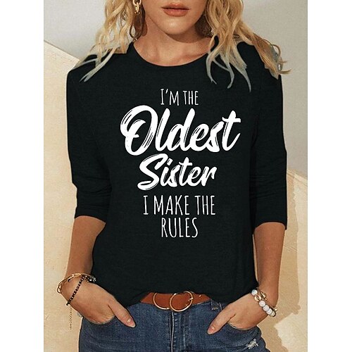 

Women's Blouse Basic Letter Basic Round Neck Regular Fall Black Blue Grey