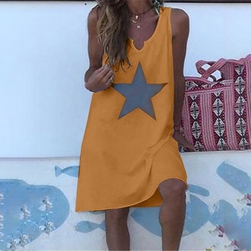 

Damen Casual kleid Blau Rosa Gelb Ärmellos Geometrisch Bedruckt Frühling Sommer V Ausschnitt Wochenende 2022 S M L XL XXL 3XL 4XL 5XL