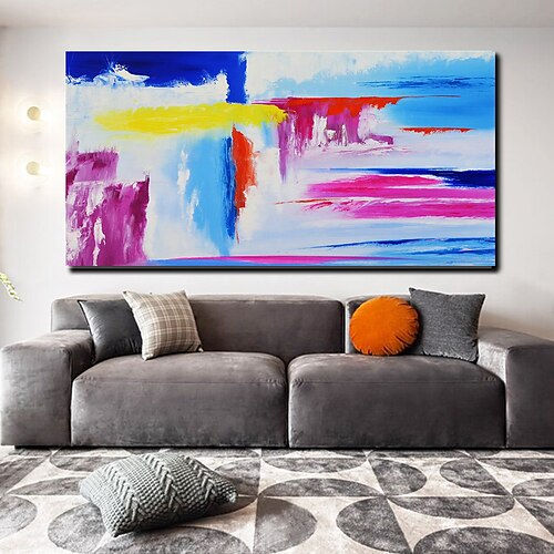 

Handmade Oil Painting CanvasWall Art Decoration Abstract Knife PaintingLandscape Pink For Home Decor Rolled Frameless Unstretched Painting