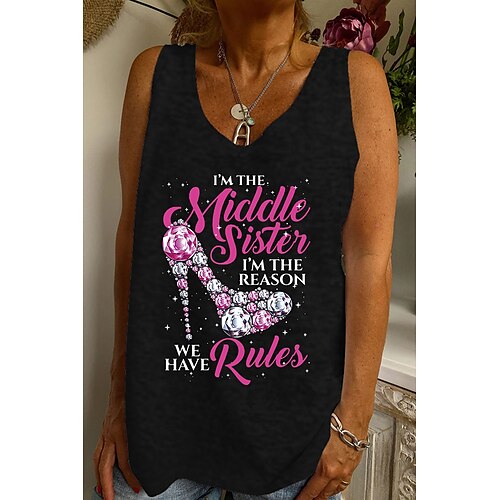 

Women's Graphic Patterned Casual Daily Blouse Sleeveless U Neck Casual Tops Green White Black S