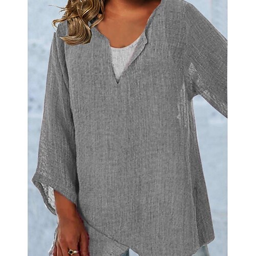 

Women's Plus Size Curve Tops Blouse Plain Print Long Sleeve V Neck Basic Daily Weekend Cotton Spring Summer Gray
