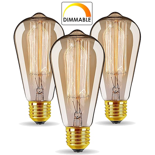 

3/6pcs Dimmable AC220V AC110V ST64 Vintage Edison Light Bulbs 40W E26/E27 Base Replacement Bulbs for Wall Sconces Lights Pendant Light Amber Warm 2200K