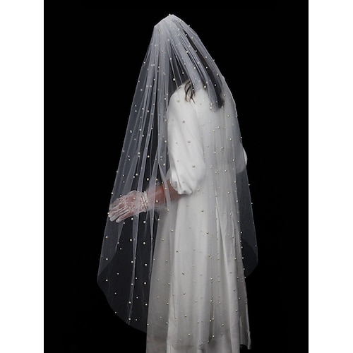 

1 strato Con perline / Stile europeo Veli da sposa Velo medio (ai fianchi) con Perle false Tulle