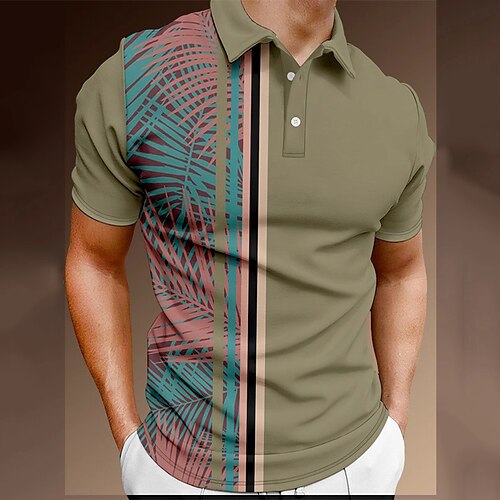 

Men's Collar Polo Shirt Golf Shirt Floral Turndown Army Green Print Street Daily Short Sleeve Button-Down Print Clothing Apparel Fashion Casual Breathable Comfortable / Beach